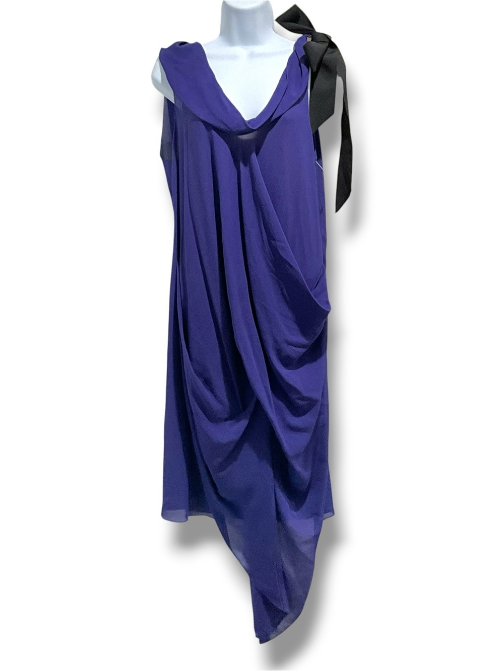 Vera Wang Purple Silk Asymmetrical Gathered Sleeveless Midi Dress Size 6
